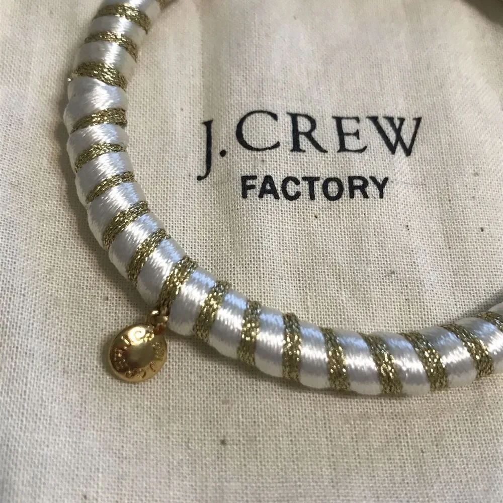 J.Crew jcrew NWOT‎ Bangles Set of 3 Bracelet With Gift Bag Gold White Fabric